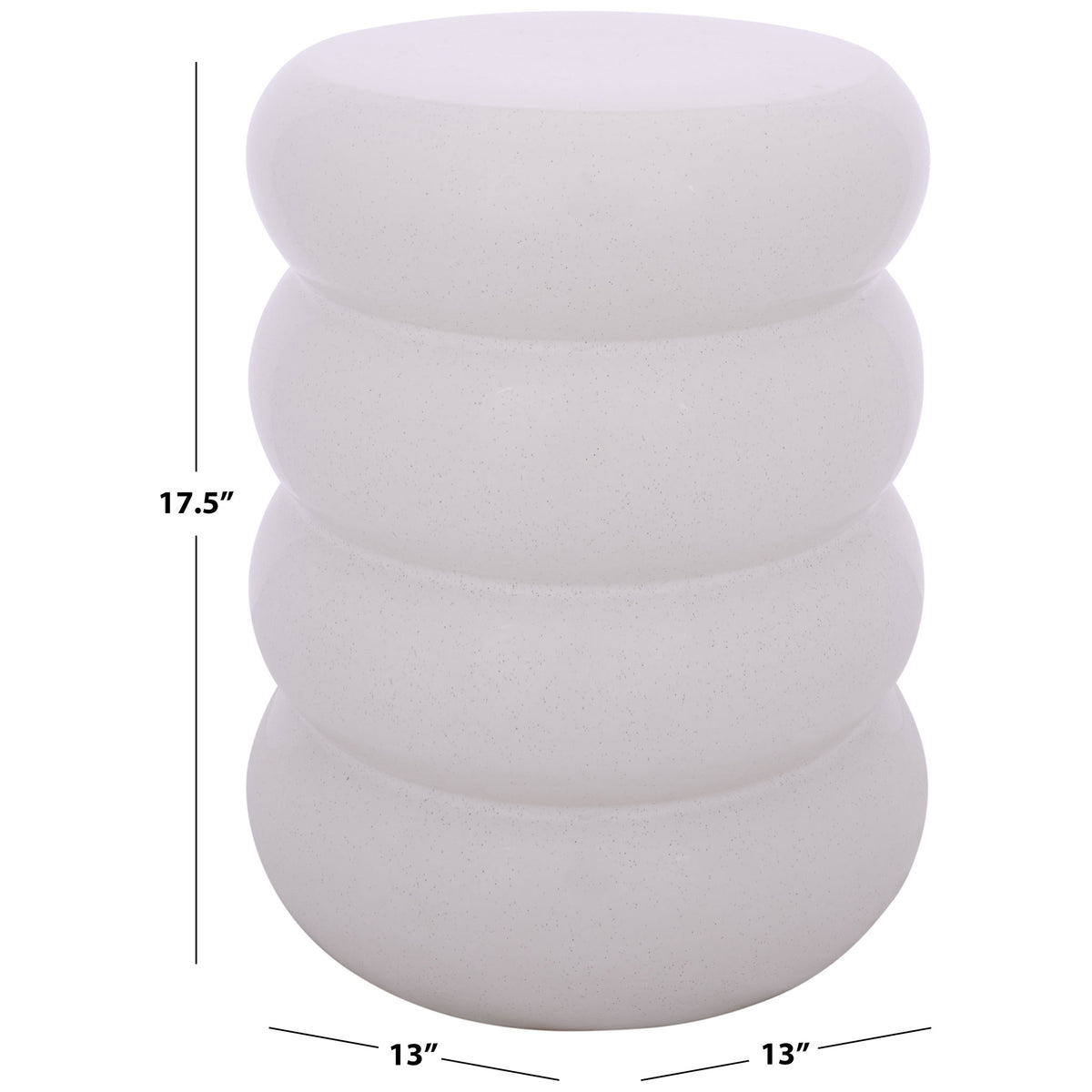 Four rounded cream tiers form a ceramic garden stool measuring 13 inches wide and 17.5 inches tall. || ACS4608B || dimension_studio