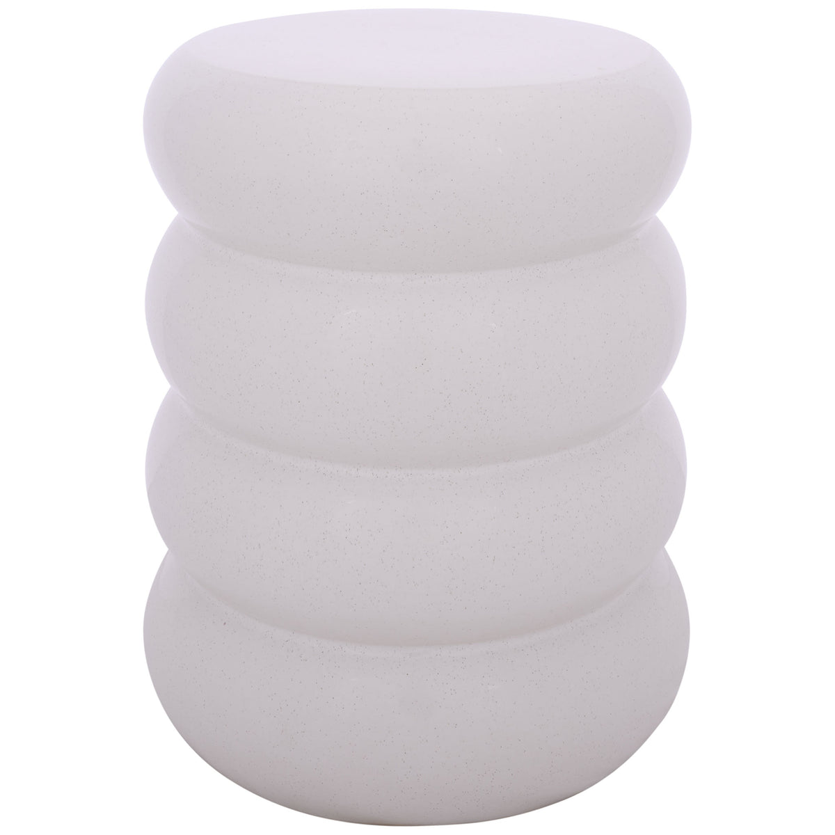 Light cream ceramic garden stool has four sculptural rounded tiers and a smooth top. || ACS4608B || front_studio