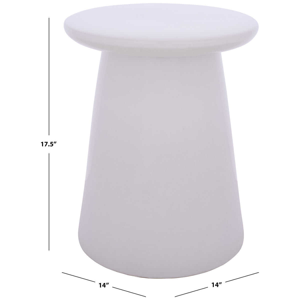 Light cream ceramic garden stool measures 14 inches wide and 17.5 inches tall. || ACS4609A || dimension_studio