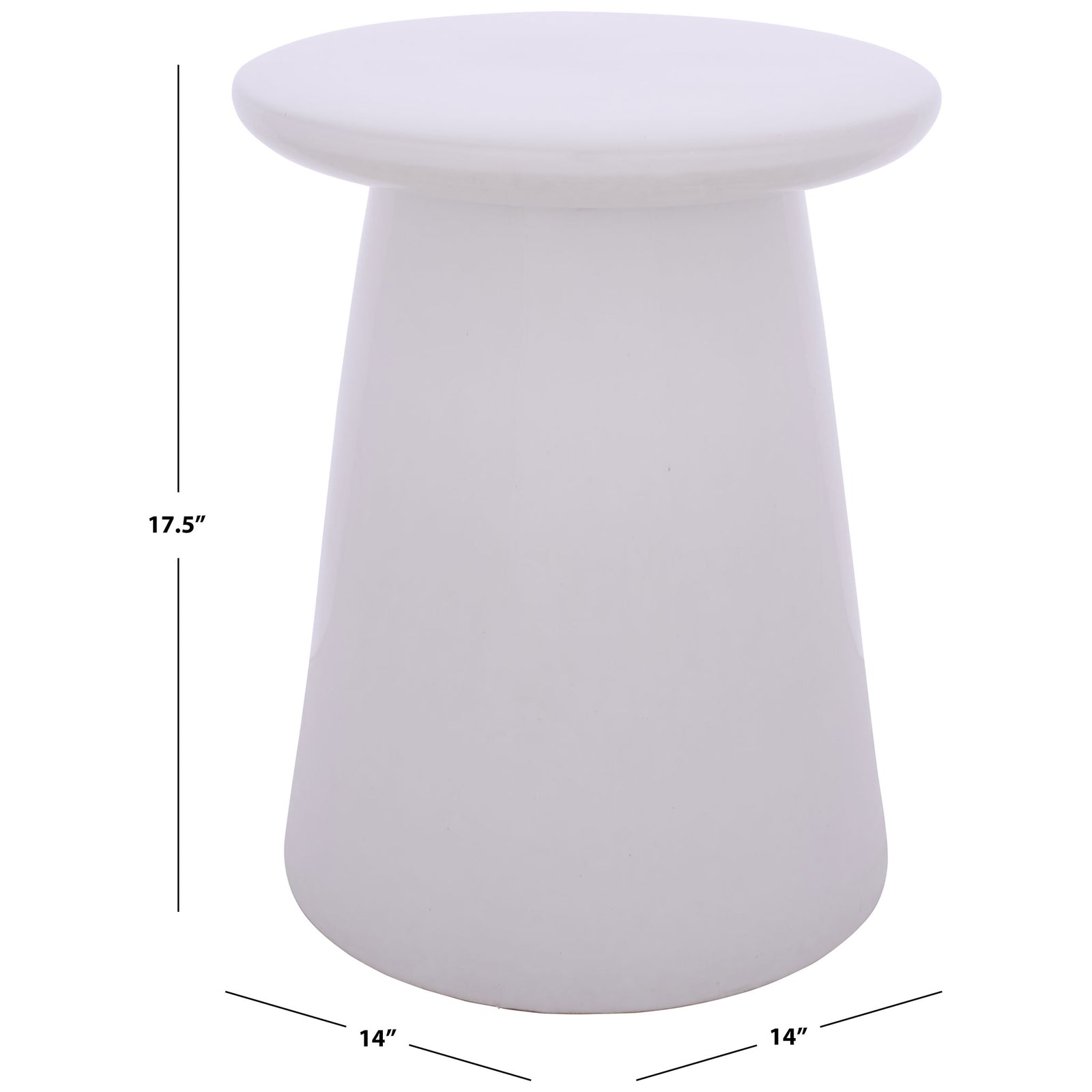 Light cream ceramic garden stool measures 14 inches wide and 17.5 inches tall. || ACS4609A || dimension_studio
