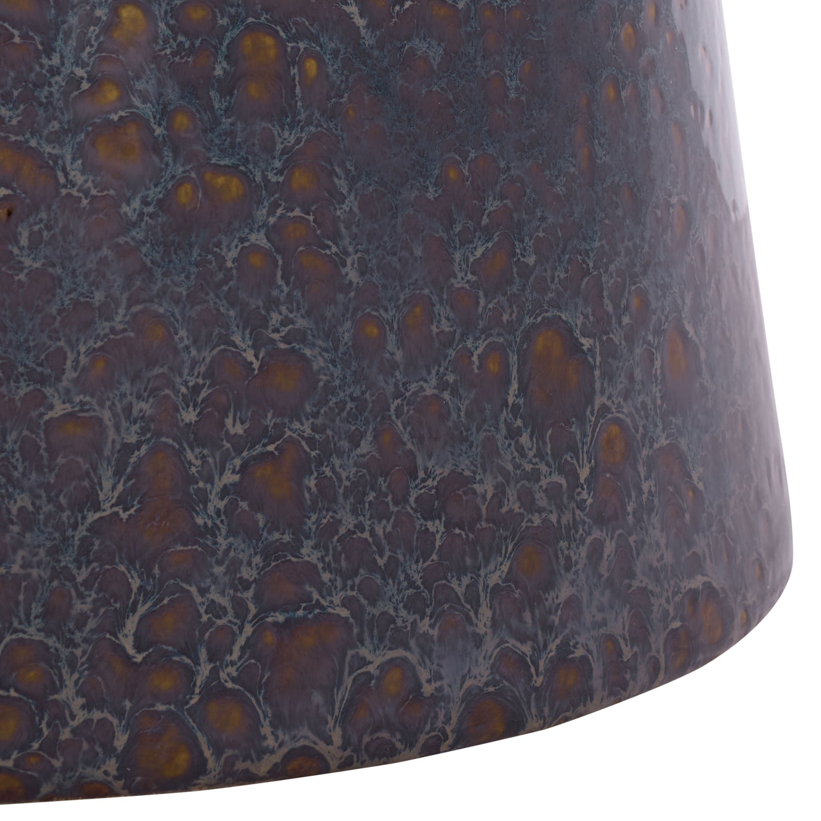 Deep blue pedestal base is flecked with amber tones and fine crackled glazing. || ACS4609B || leg_studio