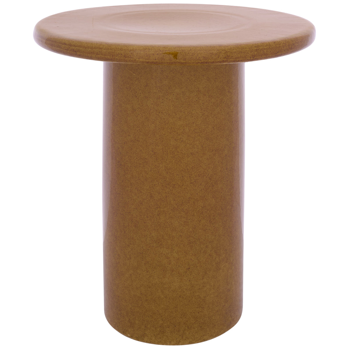 Ginger-glazed ceramic garden stool pairs a round overhanging top with a cylindrical base || ACS4610A || front_studio