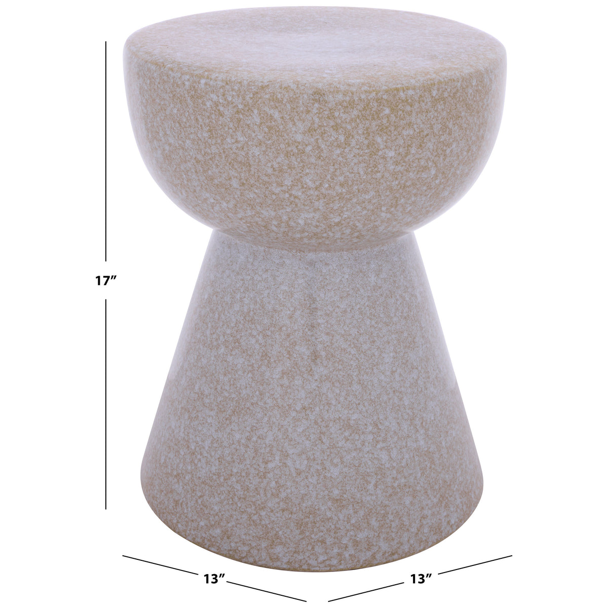 A 13-by-13-inch base and 17-inch height make this light taupe garden stool a compact accent.