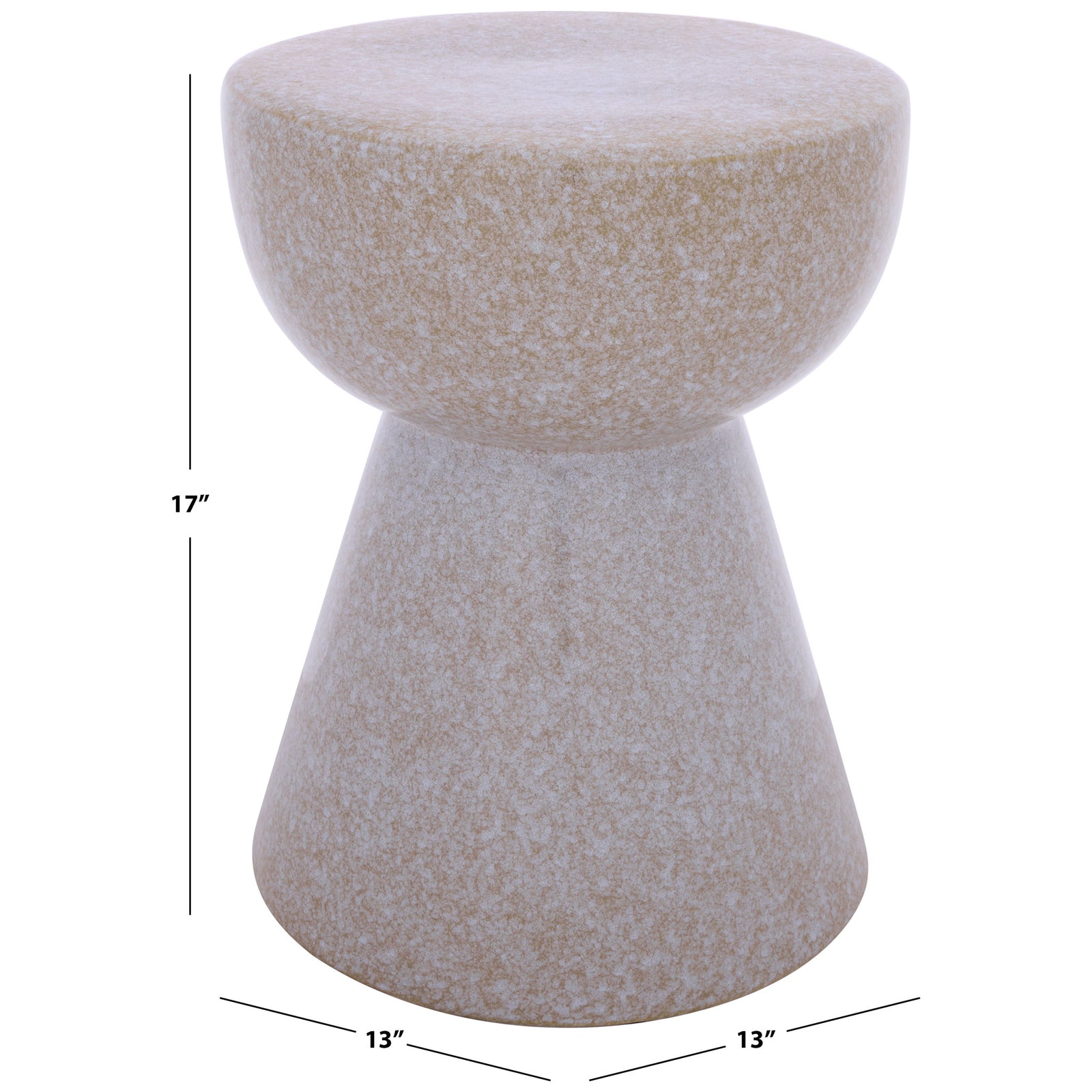 A 13-by-13-inch base and 17-inch height make this light taupe garden stool a compact accent. || ACS4611A || dimension_studio