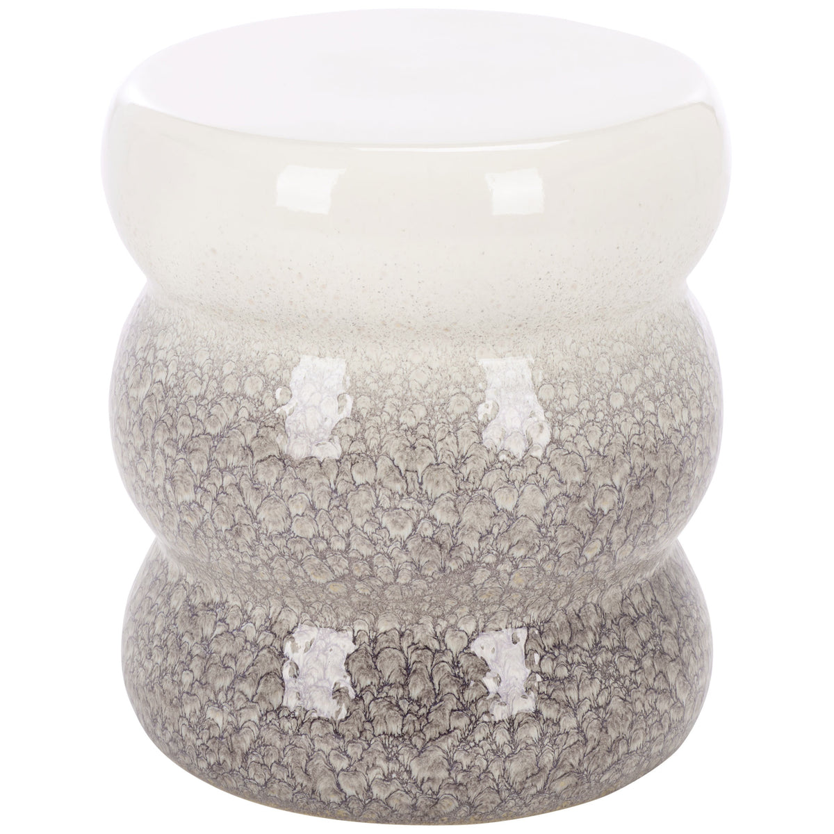 A glossy white top crowns three rounded tiers with a soft gray crackle finish below. || ACS4612A || front_studio