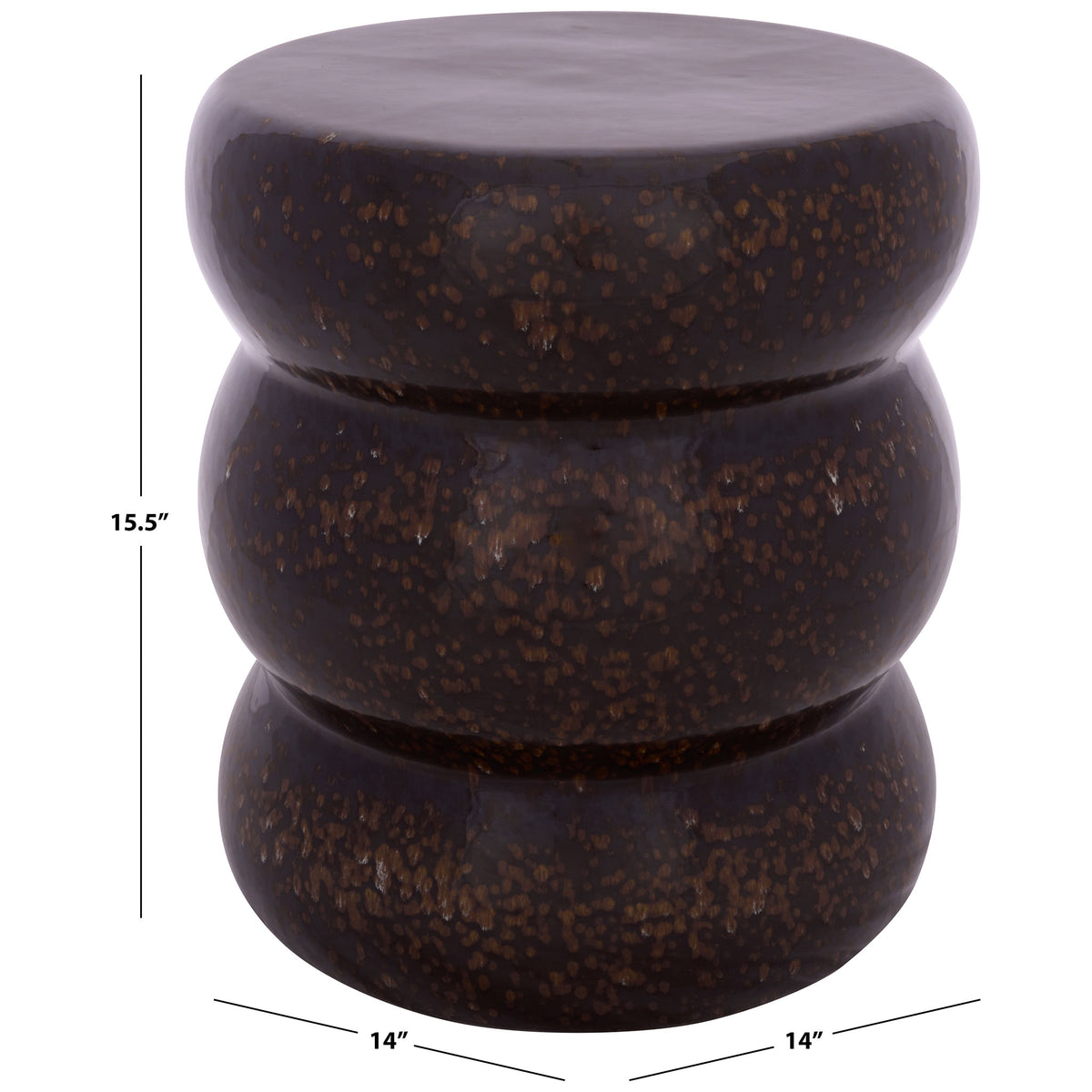 Sculpted brown ceramic stool measures 14 inches across and 15.5 inches high. || ACS4612B || dimension_studio