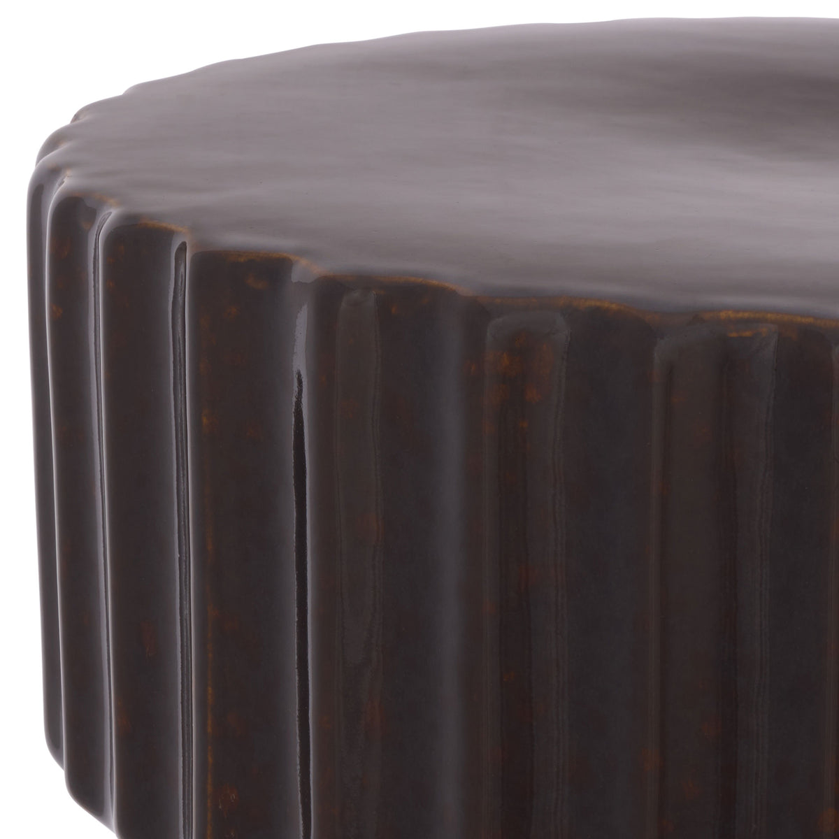 A rounded ceramic top meets deep vertical fluting beneath a rich brown glaze. || ACS4613A || detail_studio