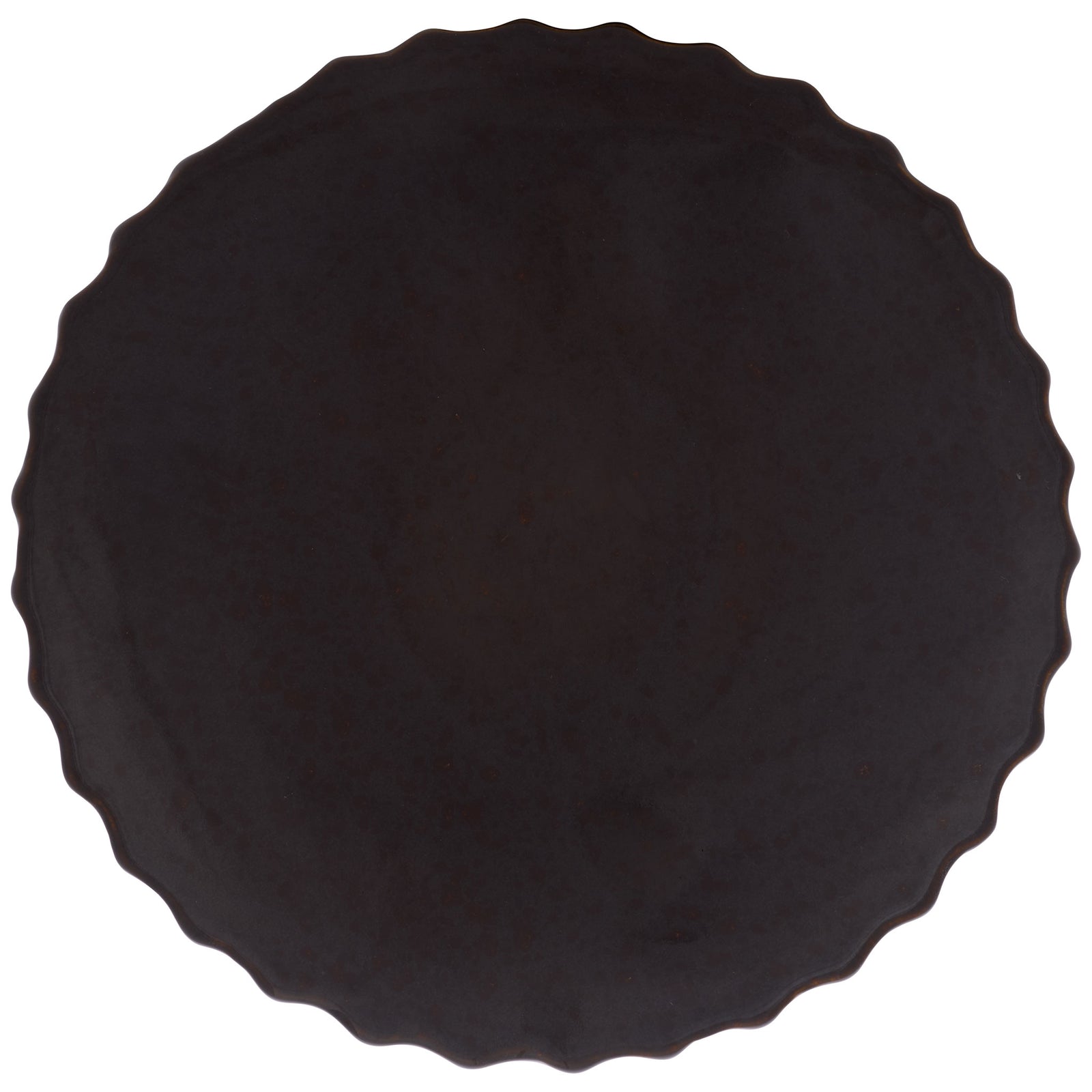 The smooth, round ceramic top has a deep brown finish and a softly scalloped rim. || ACS4613A || top_studio