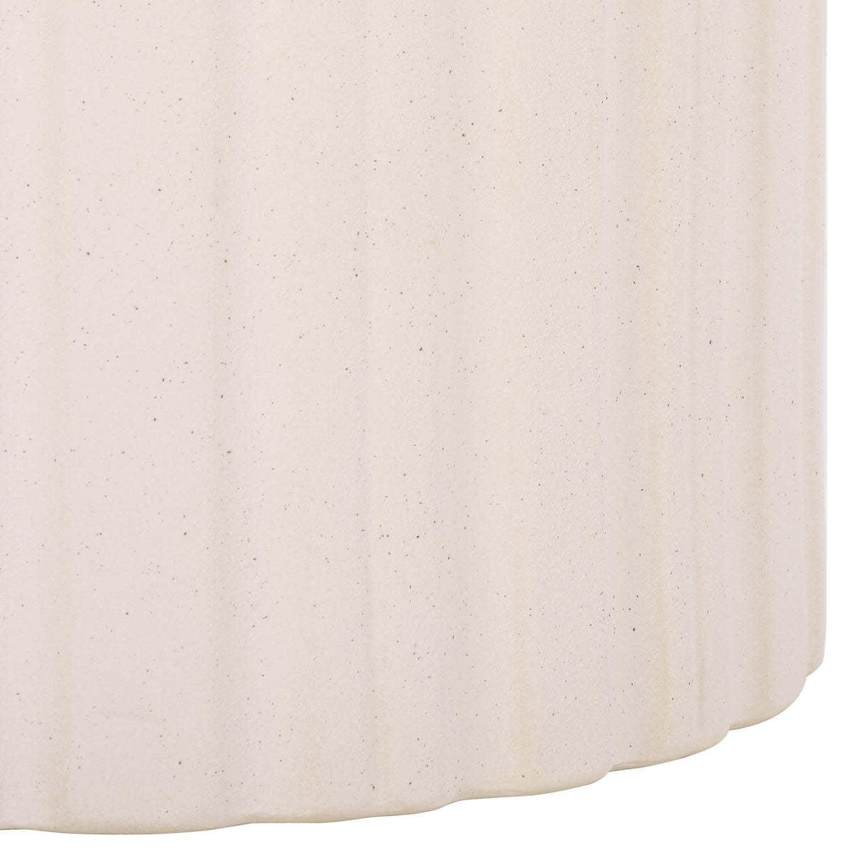 The ceramic stool's vertical fluting ends in a gently scalloped base with subtle speckles. || ACS4614A || leg_studio