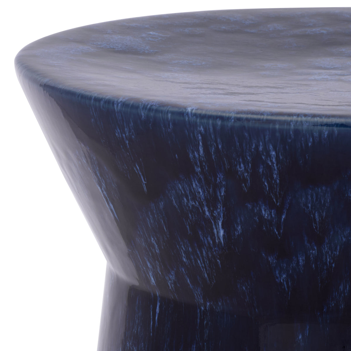 A rounded ceramic top curves into a flared rim with streaks of rich blue glaze || ACS4615A || detail_studio