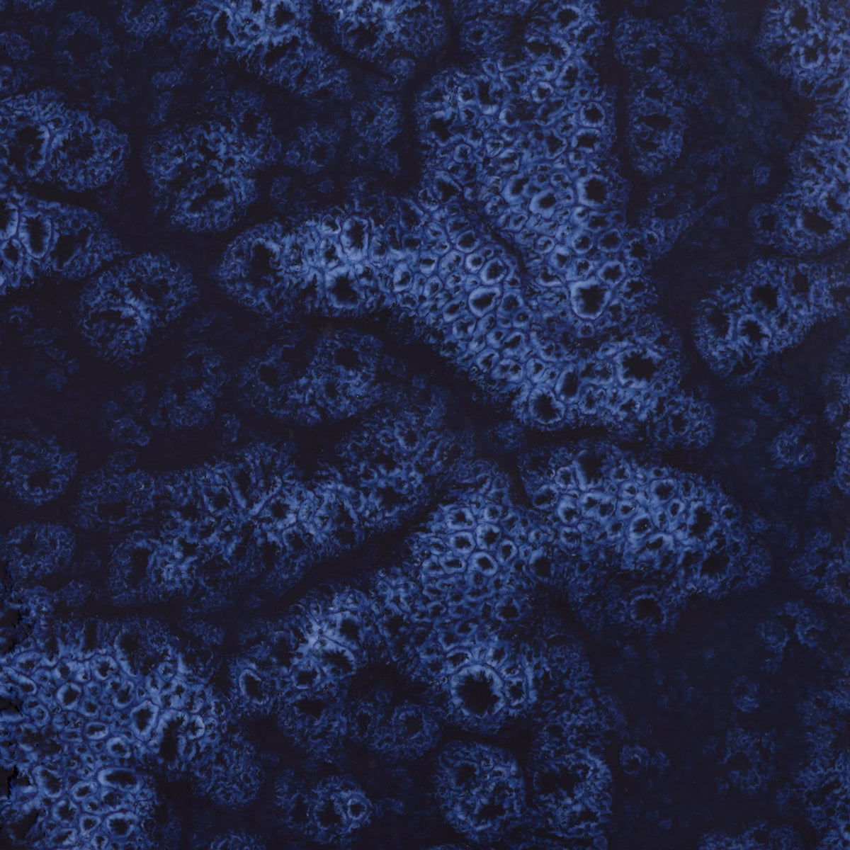 Deep blue ceramic glaze has mottled, organic patterns with lighter blue highlights || ACS4615A || swatch_studio
