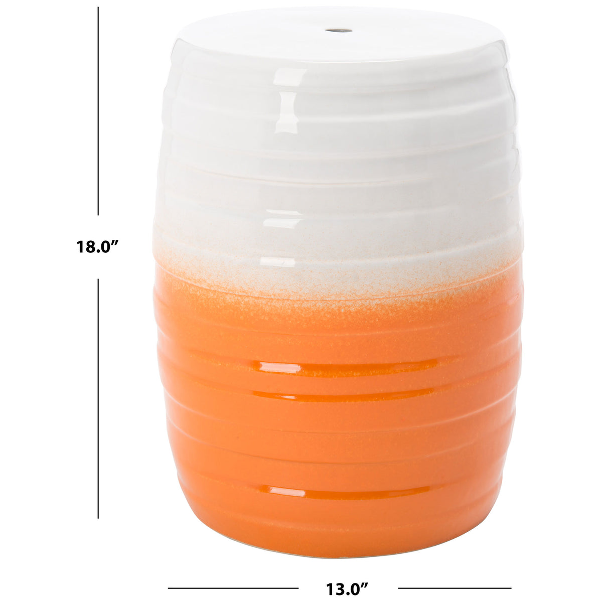 At 18 inches tall and 13 inches wide, this ceramic stool brings a compact pop of orange. || ACS5201C || dimension_studio