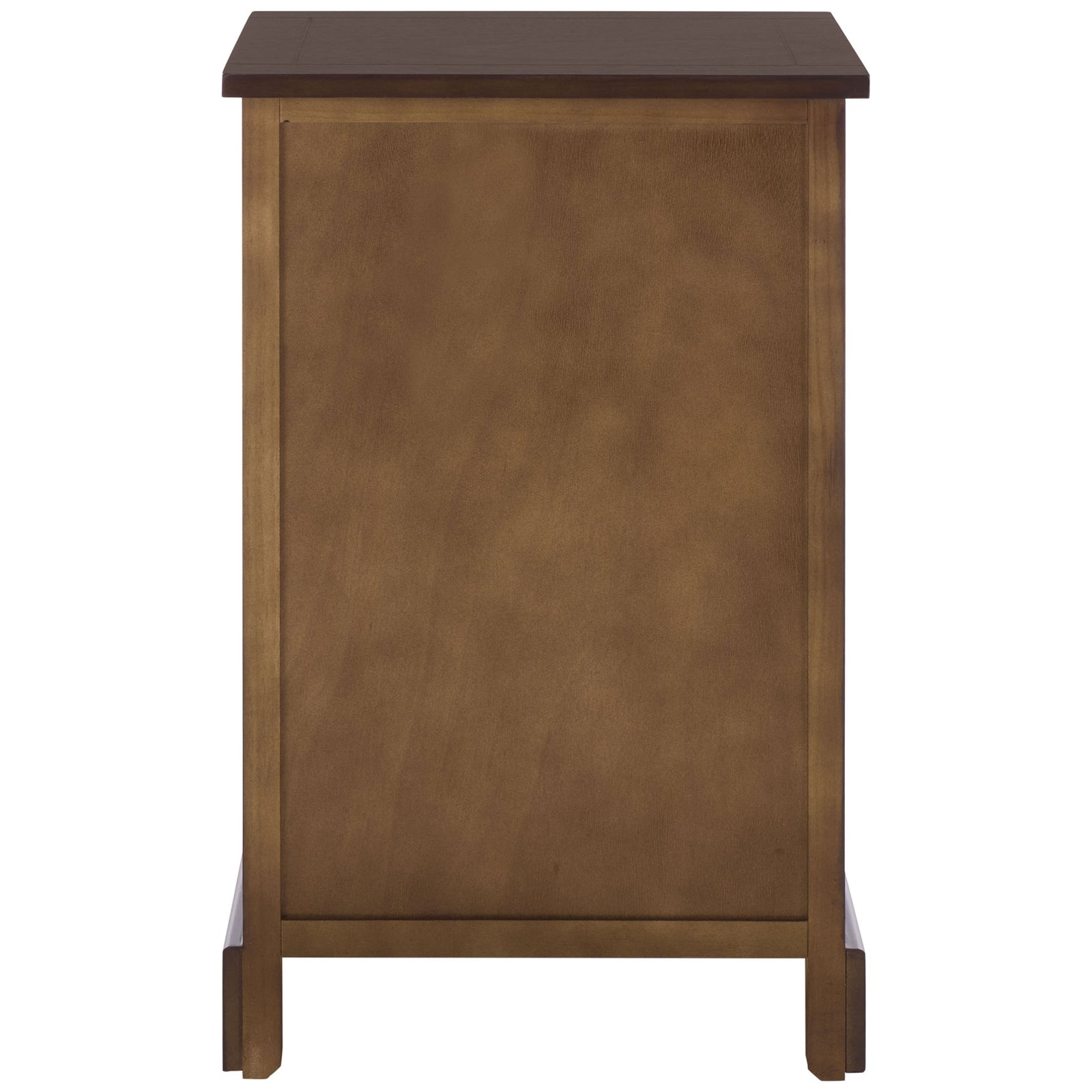 A dark chocolate side table features a warm brown back panel and sturdy legs. || AMH5700H || back_studio