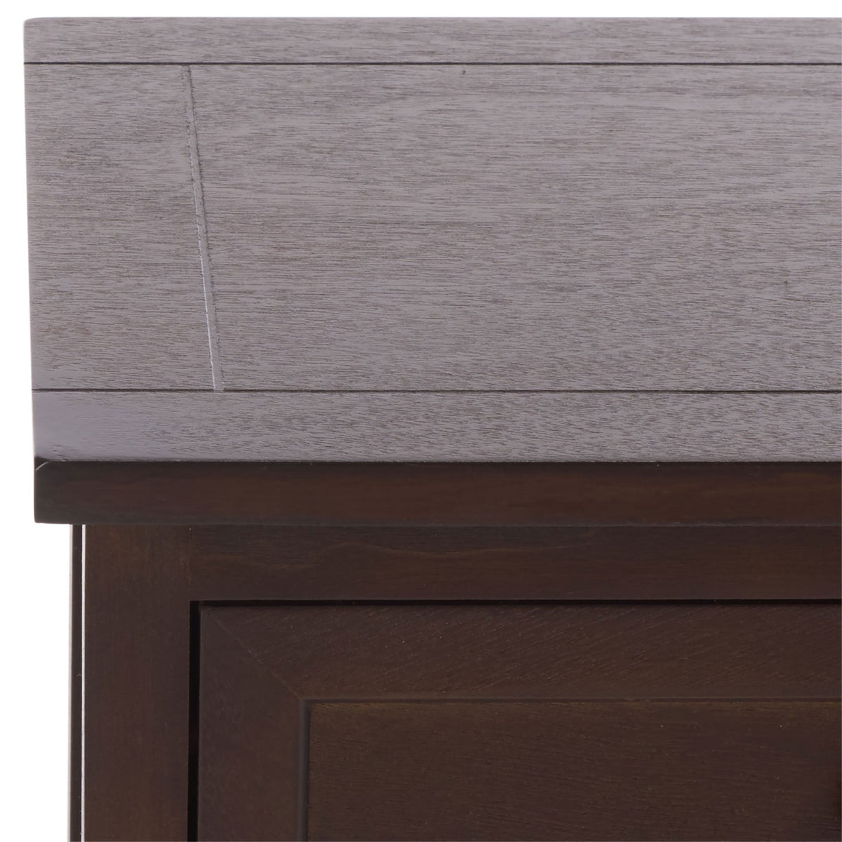 A smooth chocolate brown tabletop meets the paneled drawer for a tailored wood look. || AMH5700H || detail_studio