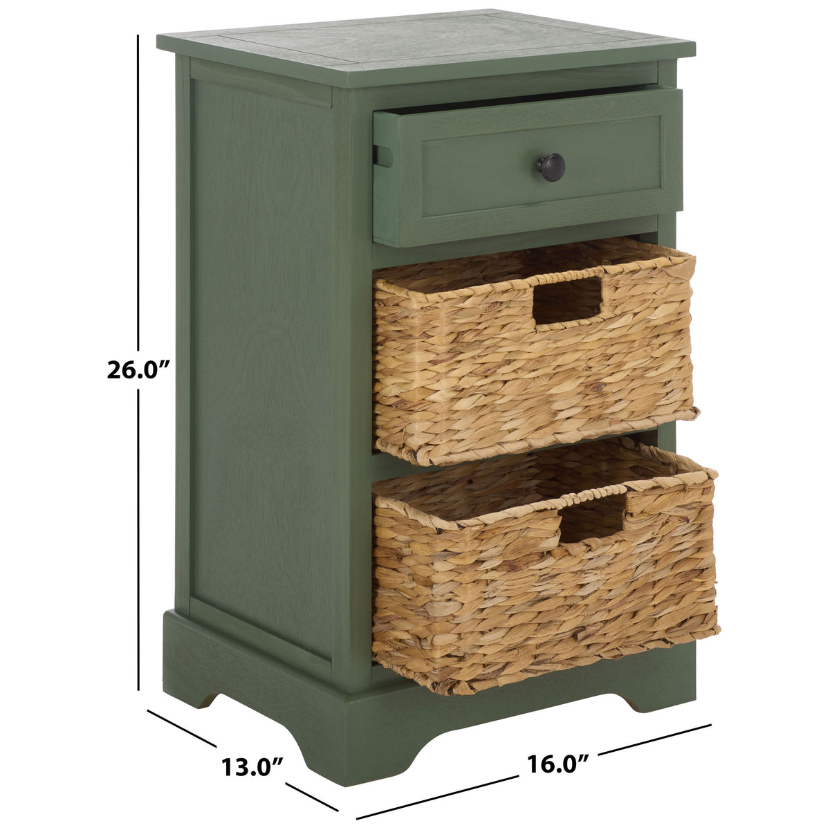 The dusty green side table measures 16 inches wide, 13 inches deep, and 26 inches high. || AMH5700L || dimension_studio