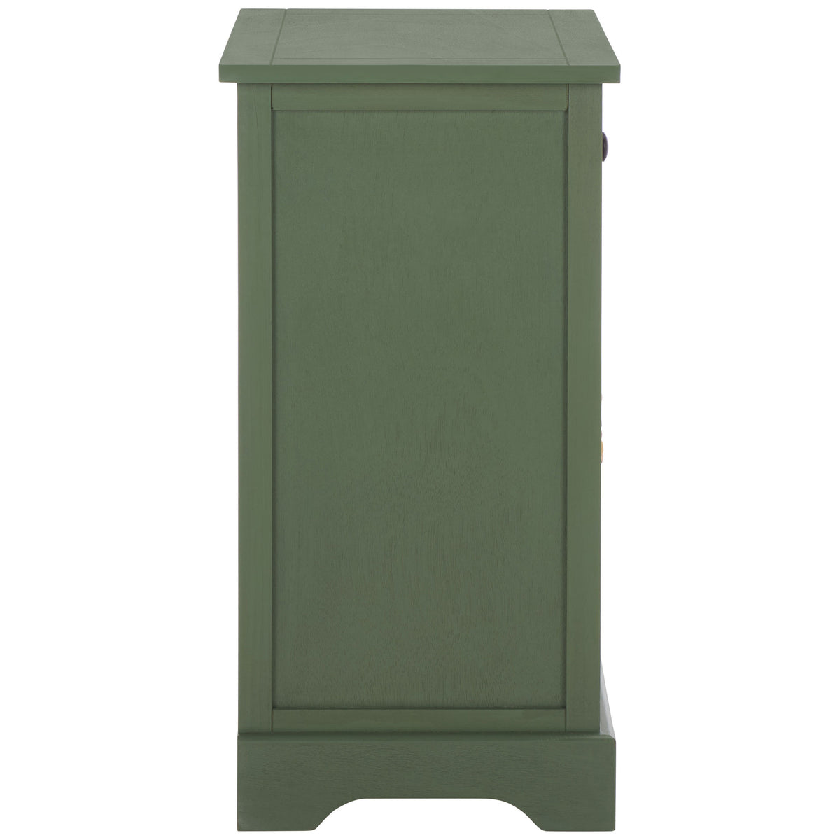 A paneled dusty green frame and curved base give this compact table a timeless look. || AMH5700L || side_studio