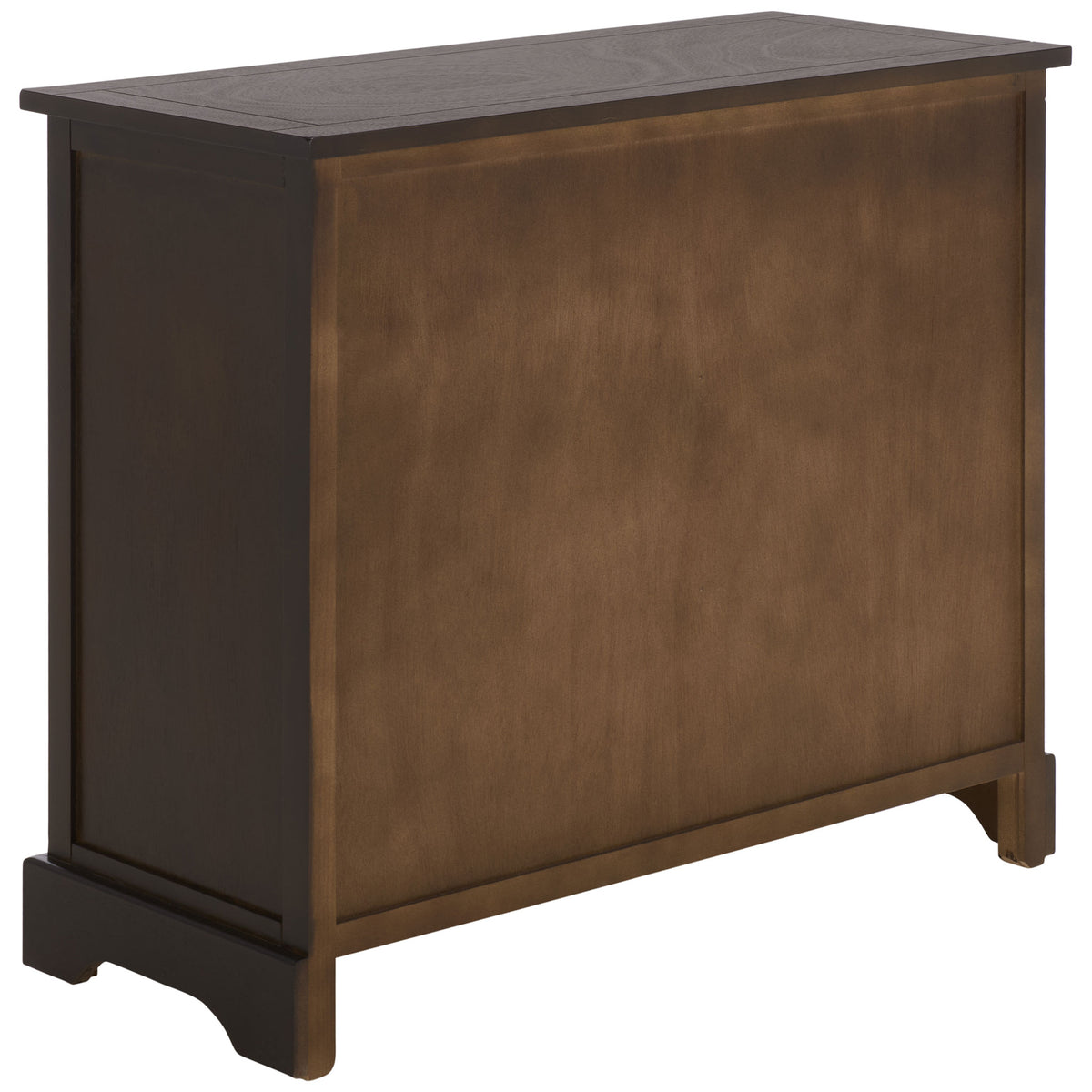Dark chocolate brown wood grain wraps the cabinet's back, side, and spacious top. || AMH5702H || back_angle_studio