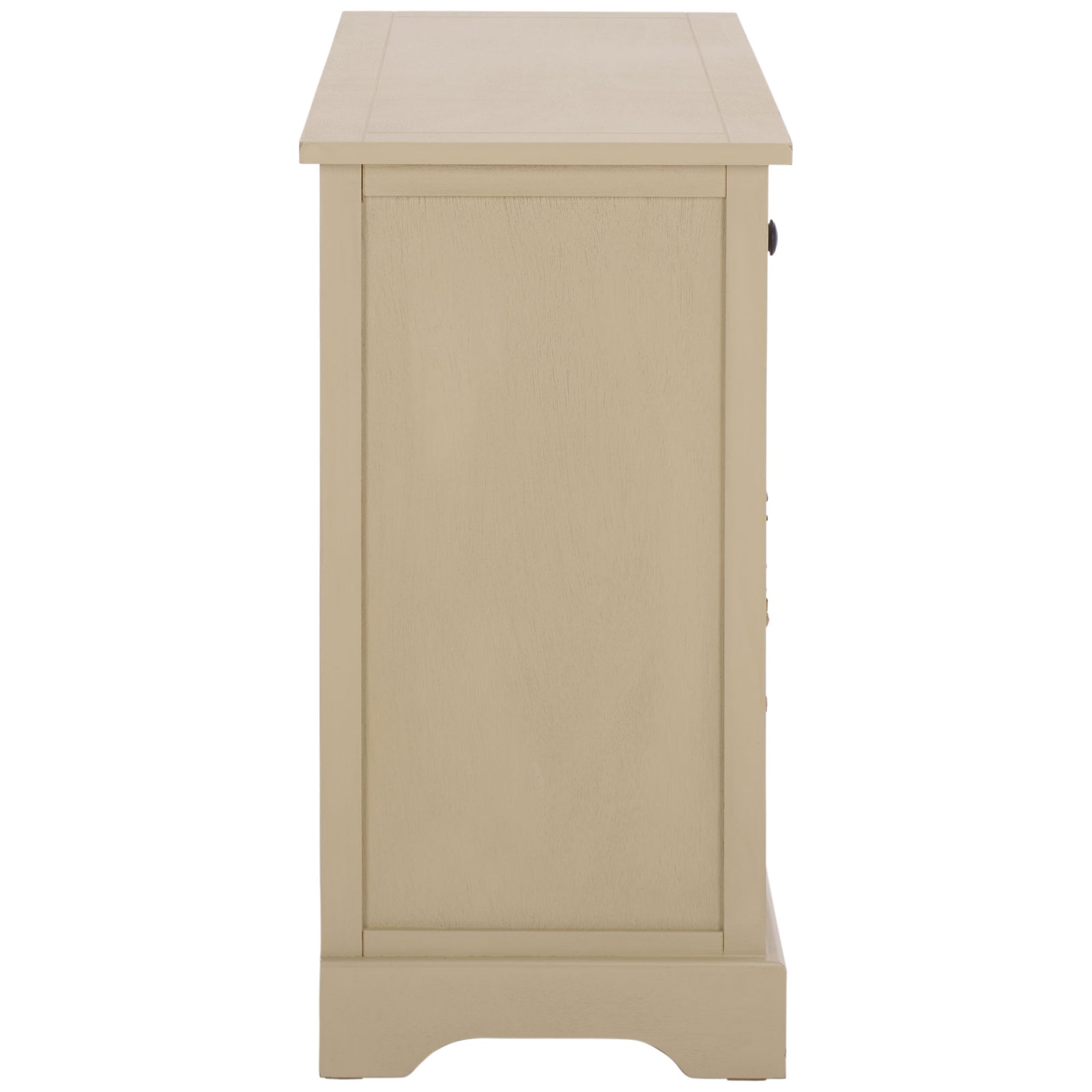 The clean, inset side panel meets a curved base in warm sand tones. || AMH5702J || side_studio