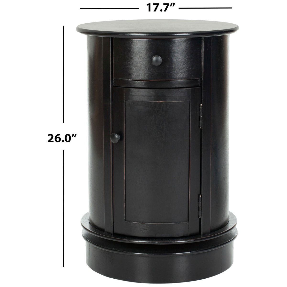 Distressed black round cabinet table measures 17.7 inches across and 26 inches high || AMH5712B || dimension_studio