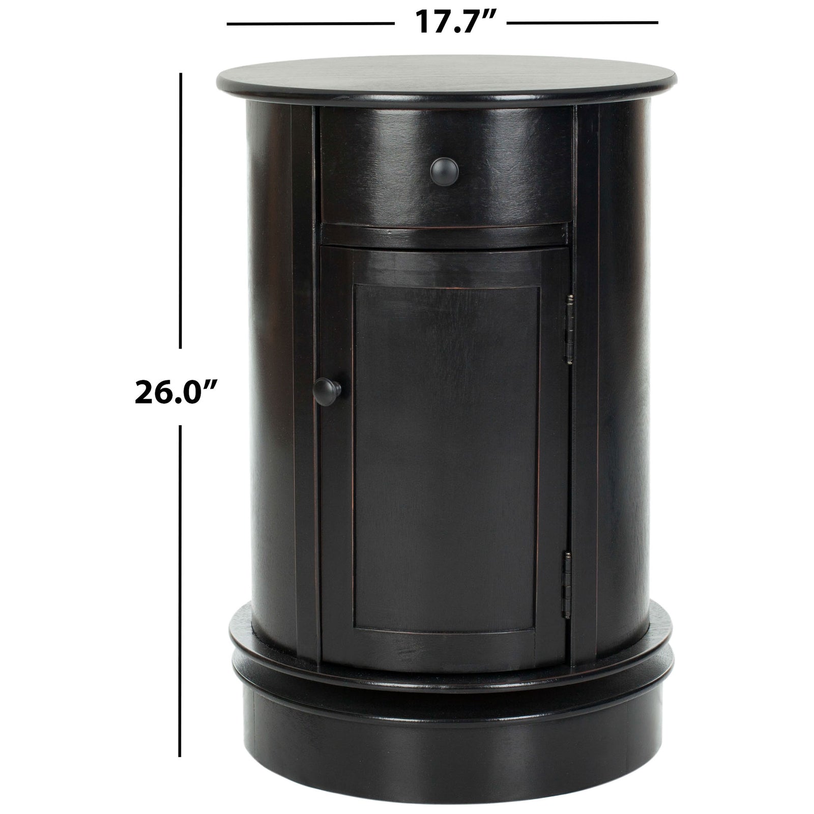 Distressed black round cabinet table measures 17.7 inches across and 26 inches high || AMH5712B || dimension_studio