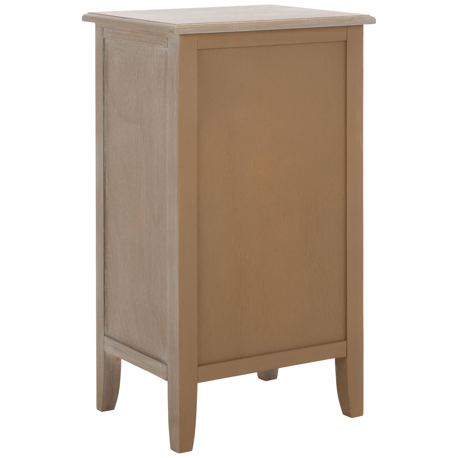 A light washed top extends over paneled wood construction and softly tapered legs. || AMH5743E || back_angle_studio