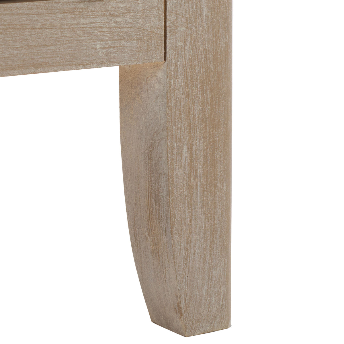 A softly tapered wood leg highlights the textured whitewashed finish. || AMH5743E || leg_studio