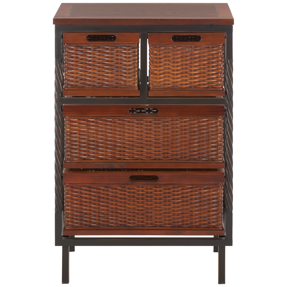 Two smaller upper baskets and two wide lower baskets create versatile woven storage. || AMH6511A || front_studio