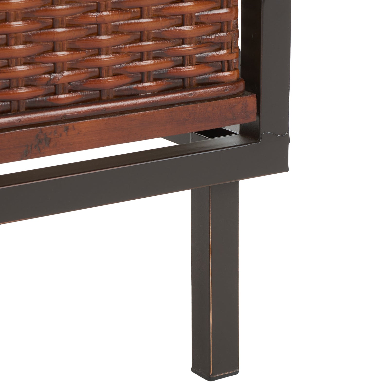 Slim dark legs lift the woven storage baskets for a light, airy finish. || AMH6511A || leg_studio