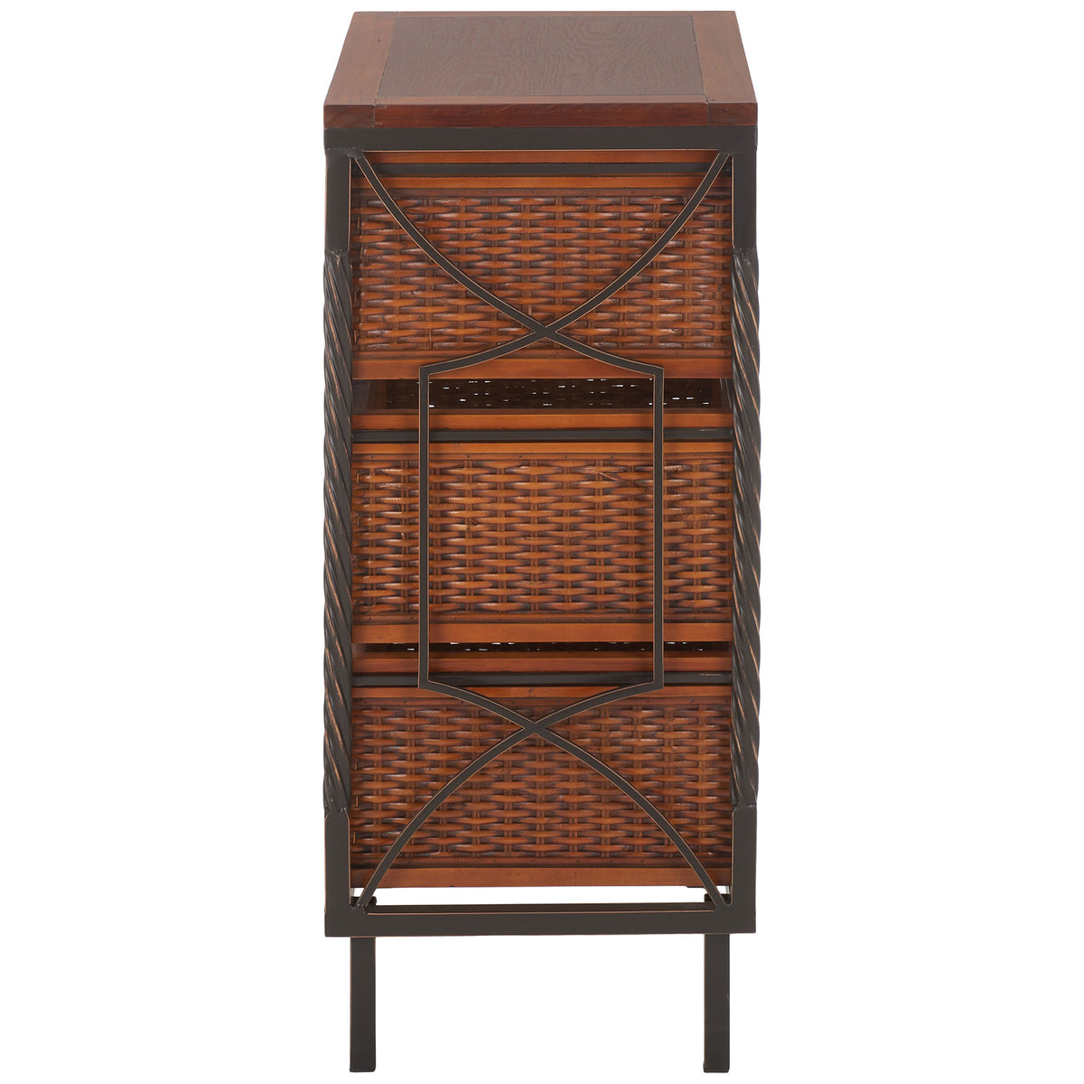 Decorative arched cross braces frame the woven baskets along the open sides. || AMH6511A || side_studio