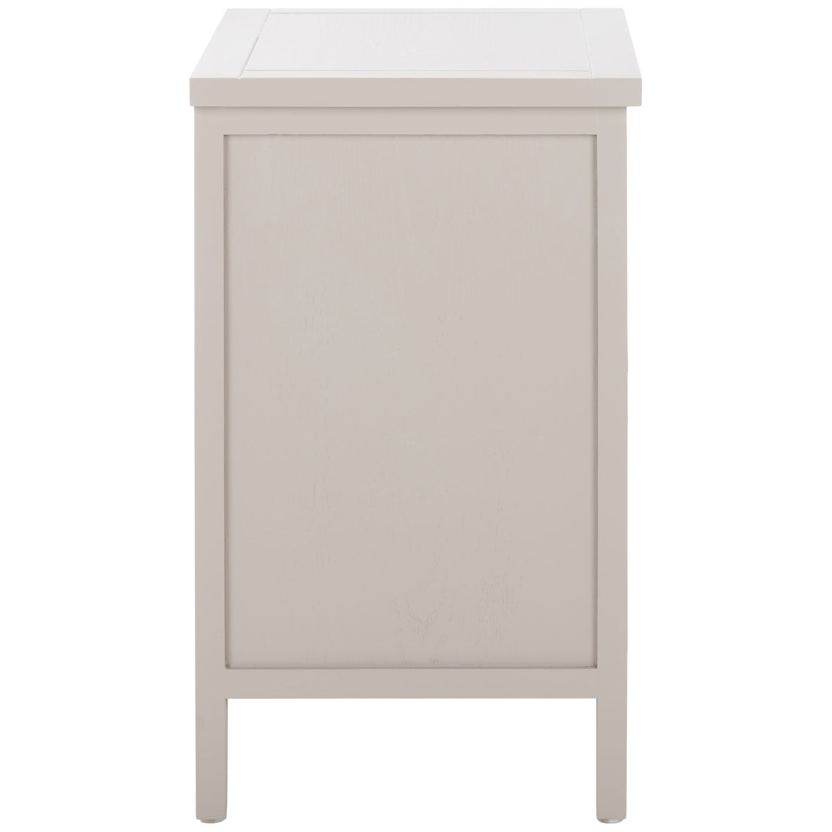 An inset side panel and gently tapered legs lend the gray end table a tailored profile || AMH6531C || side_studio