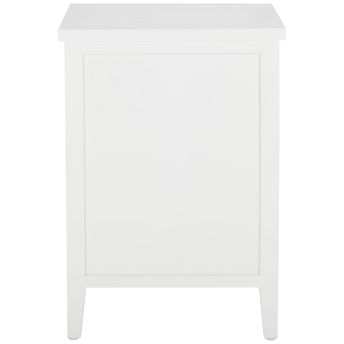 White end table has a paneled wood back, sturdy frame and slightly tapered legs || AMH6531D || back_studio