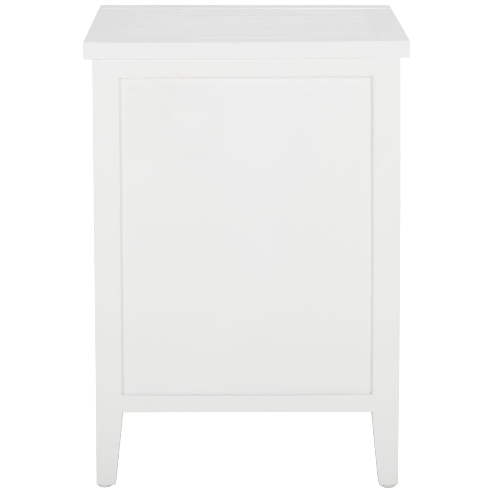 White end table has a paneled wood back, sturdy frame and slightly tapered legs || AMH6531D || back_studio