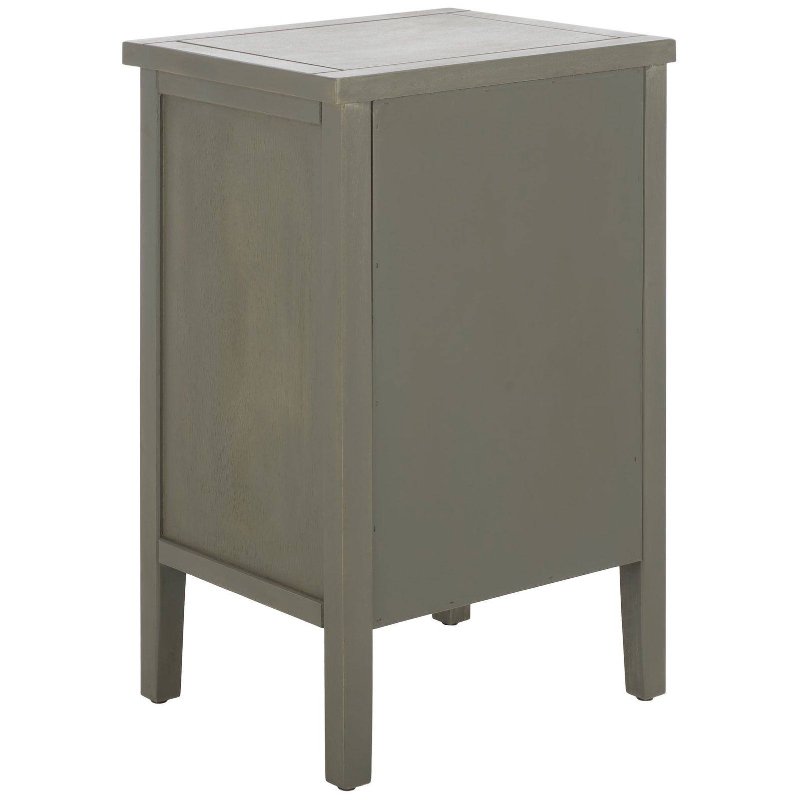 Paneled sides and a framed tabletop give this ash gray nightstand a tailored look. || AMH6628A || back_angle_studio