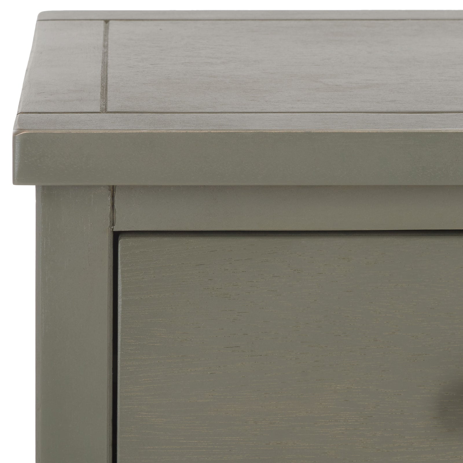 A framed tabletop and subtle wood grain add tailored detail to the ash gray nightstand. || AMH6628A || detail_studio