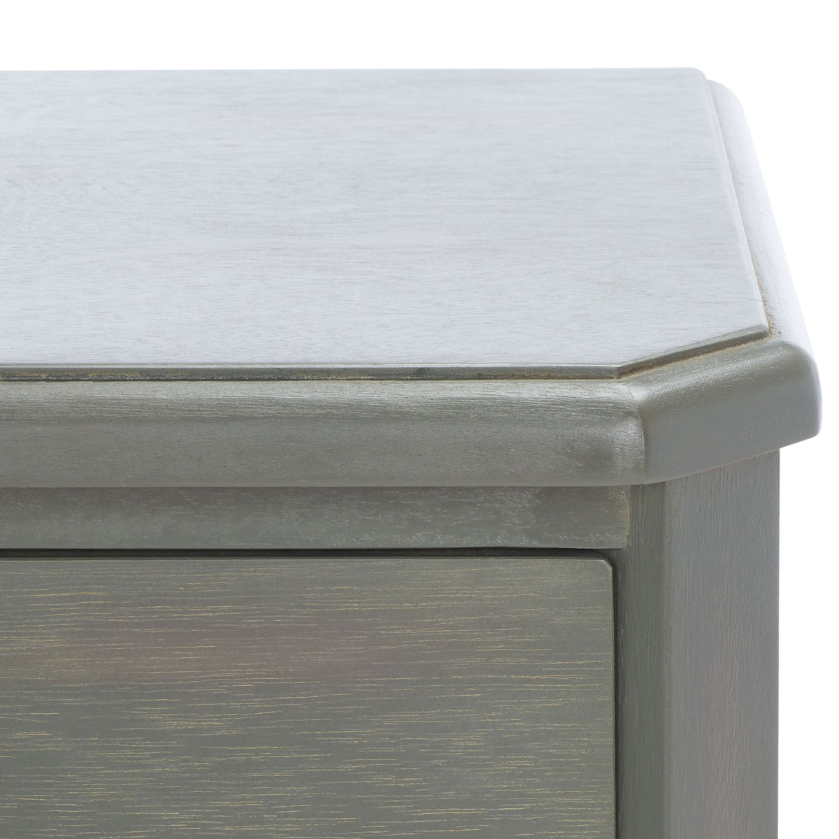 A softly beveled tabletop edge shows off the nightstand's subtle gray wood grain. || AMH6629A || detail_studio