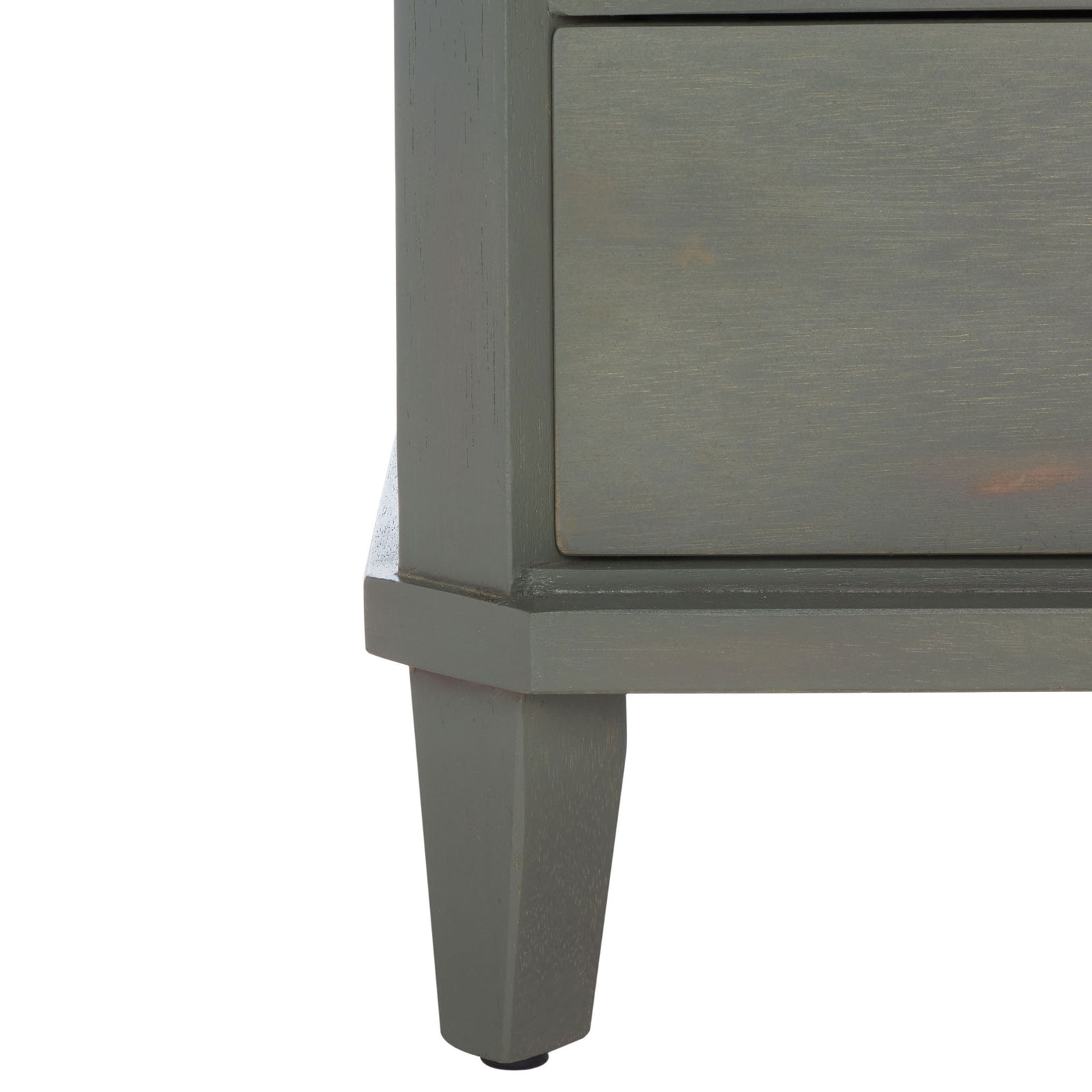 A tapered ash gray wood foot complements the nightstand's sturdy framed base. || AMH6629A || leg_studio