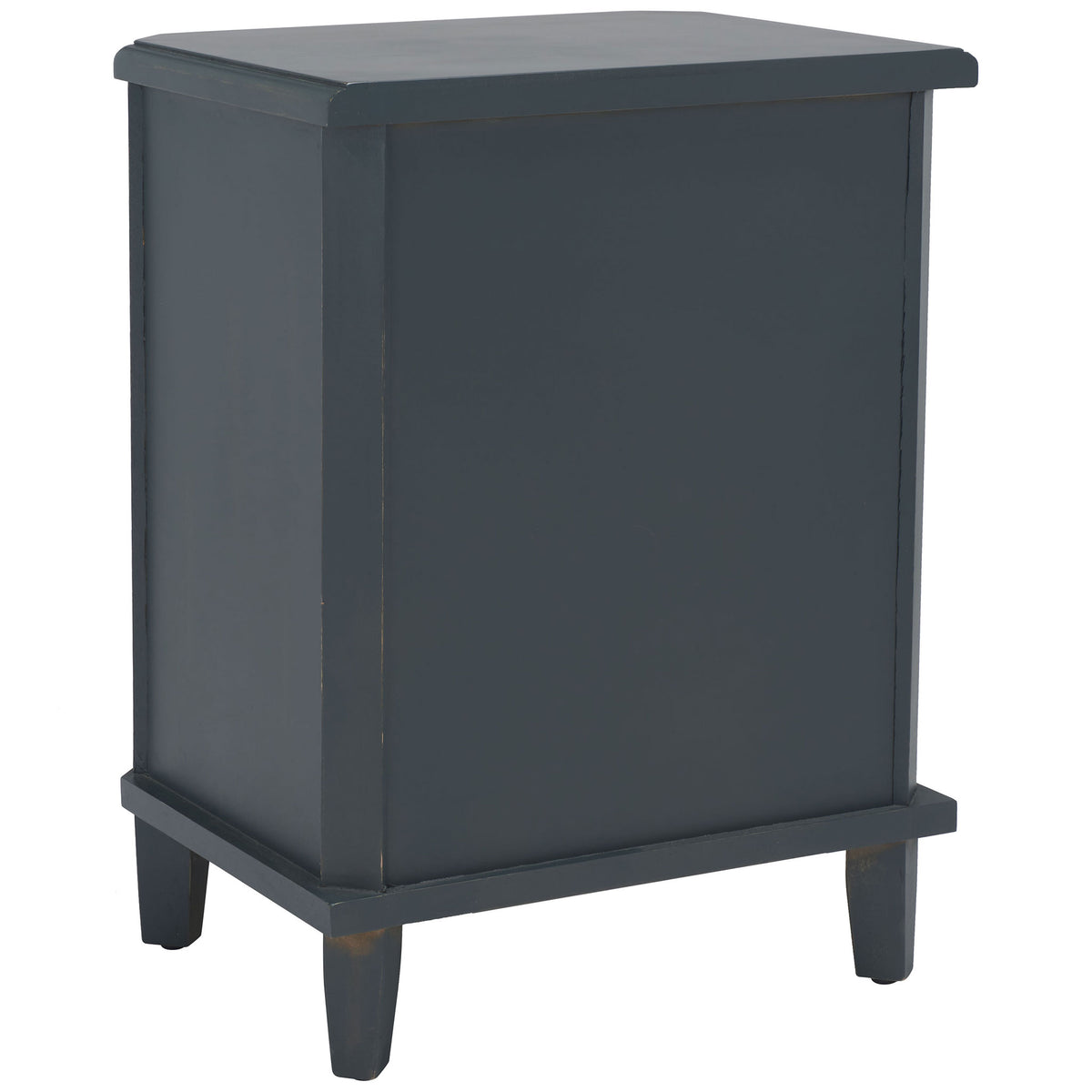 Dark teal panels meet a gently projecting tabletop above compact tapered legs. || AMH6629B || back_angle_studio