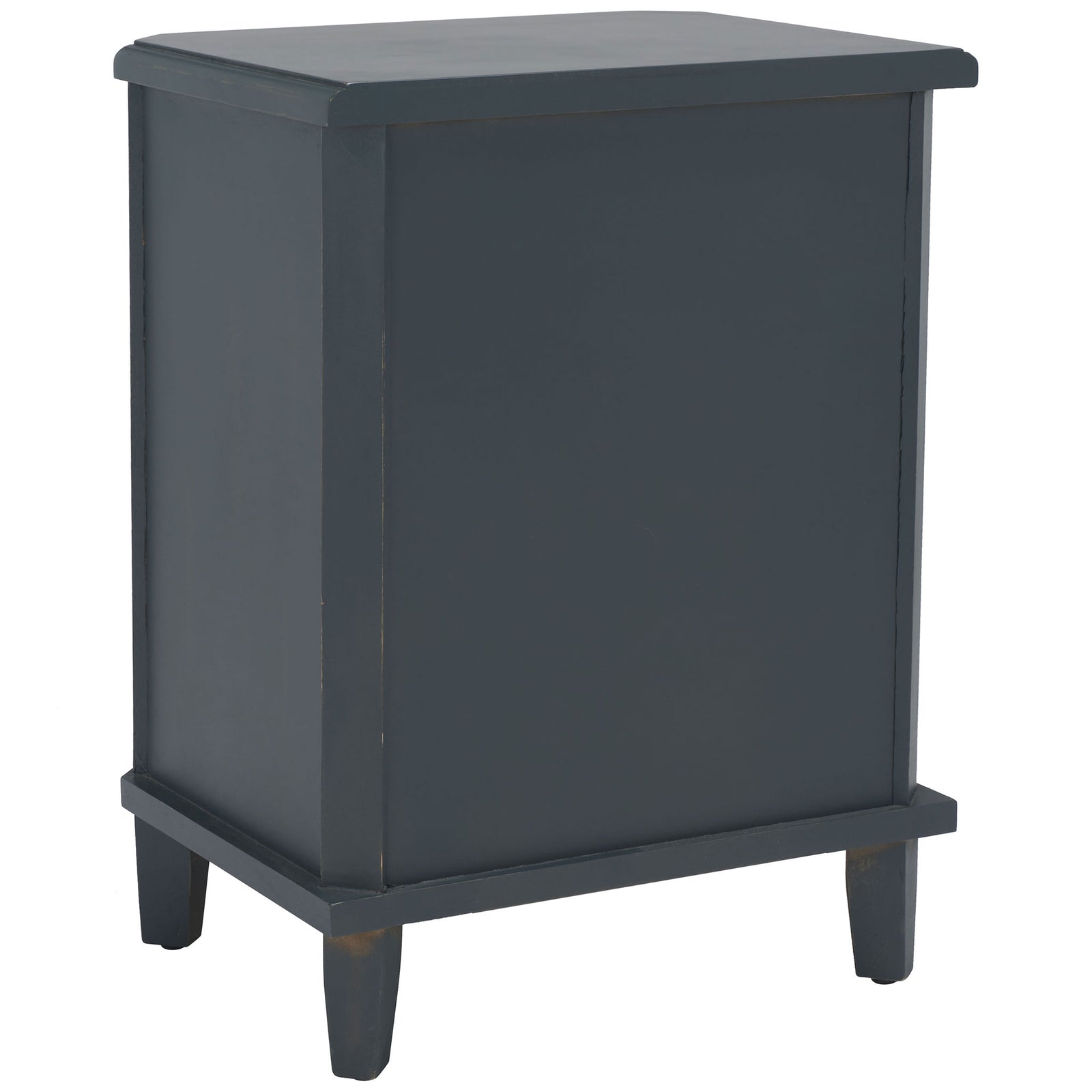 Dark teal panels meet a gently projecting tabletop above compact tapered legs. || AMH6629B || back_angle_studio