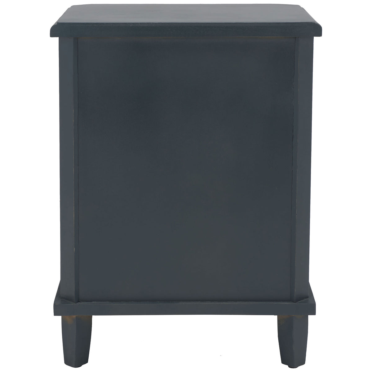 A smooth dark teal panel and sturdy tapered feet finish the nightstand neatly. || AMH6629B || back_studio
