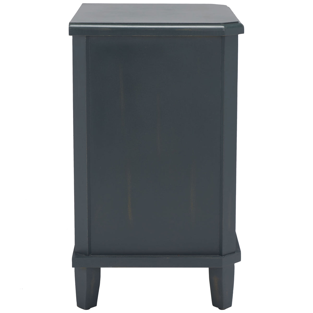 A recessed panel and straight-edged frame highlight the rich dark teal finish. || AMH6629B || side_studio