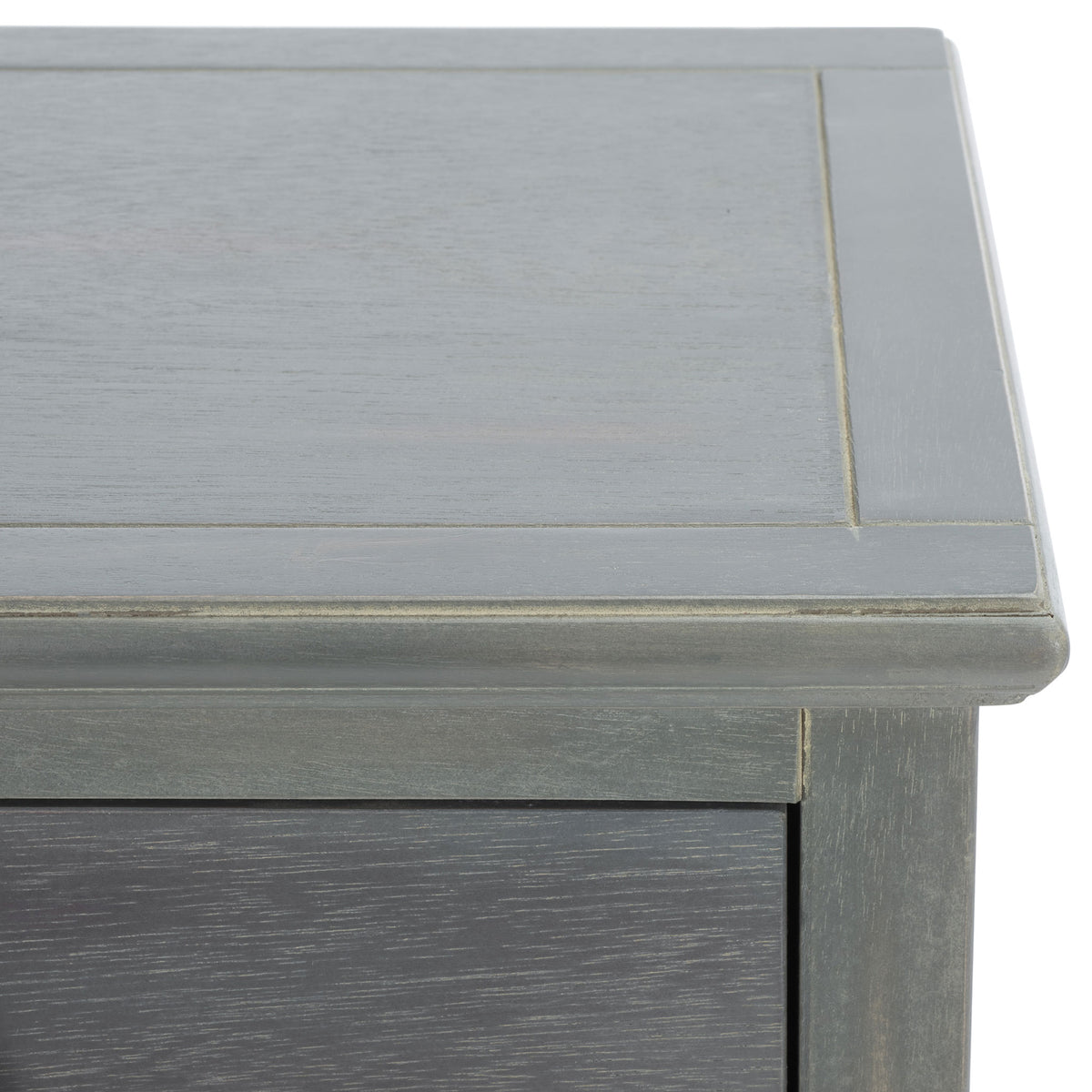 A framed gray tabletop shows softly weathered edges and fine wood-grain texture. || AMH6630A || detail_studio