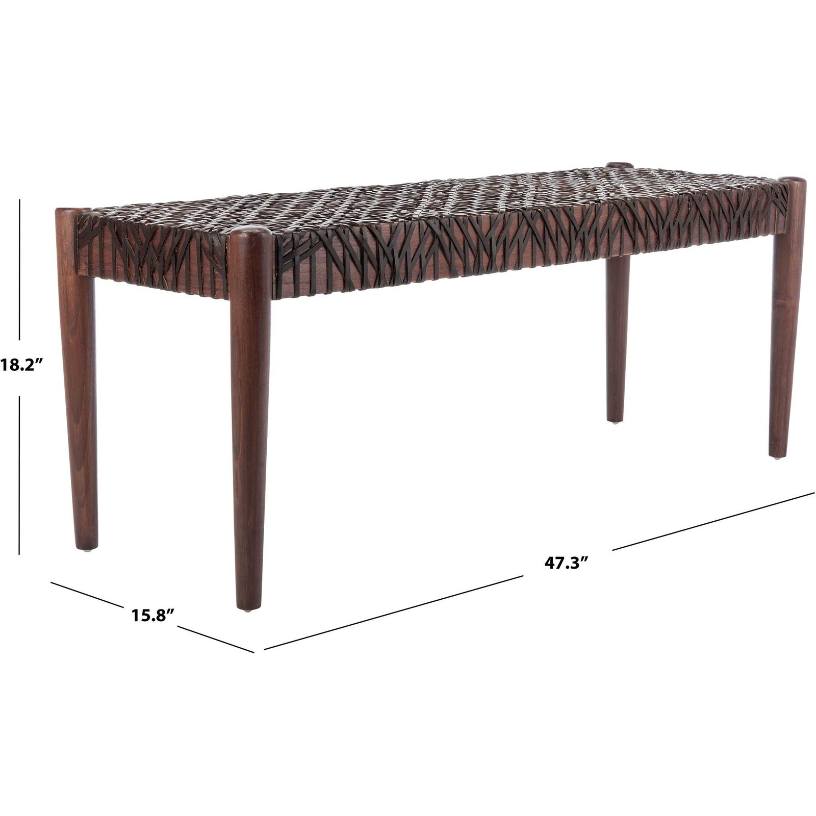 Baize Leather Weave Bench Brown/Brown