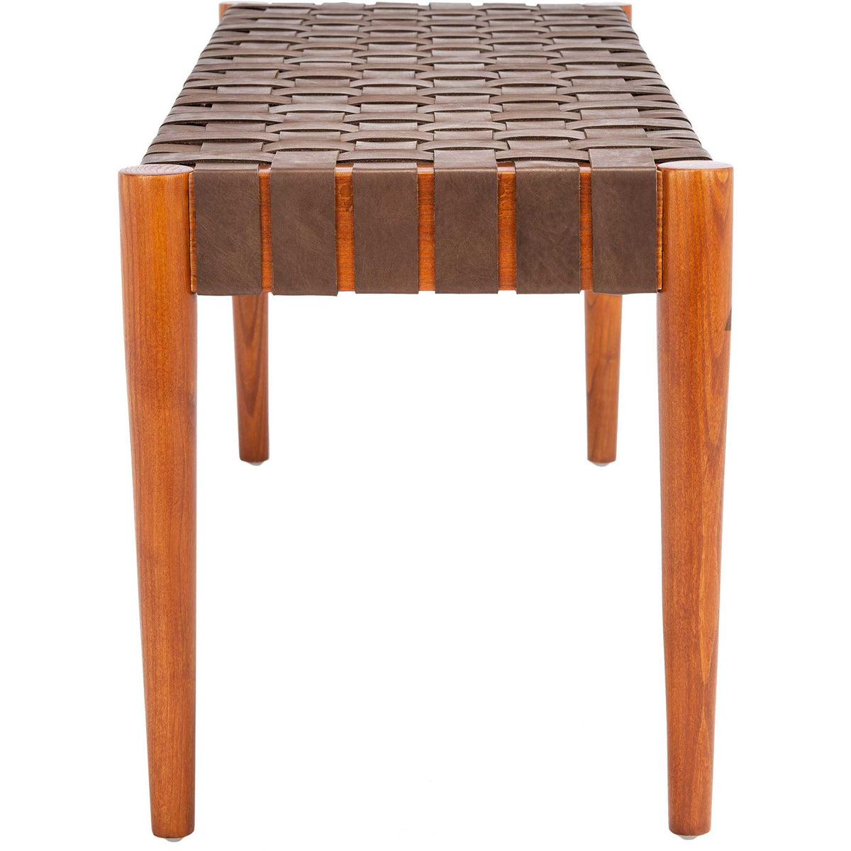 Amos Leather Weave Bench Cognac/Dark Brown