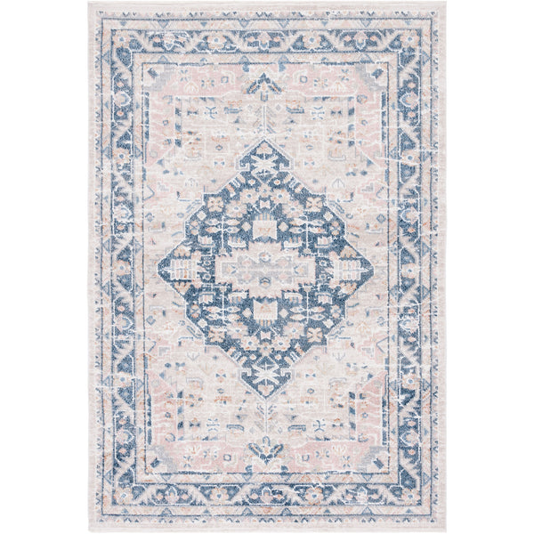 Traditional beige and navy medallion rug with a softly faded look and machine-washable convenience. || BLR200B-5 || top_studio