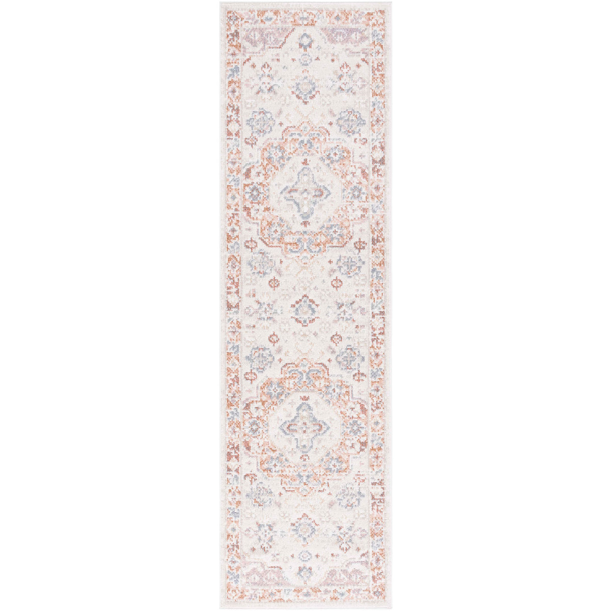 Vintage-inspired beige and rust runner with ornate medallions and a softly distressed border || BLR202B-28 || top_studio