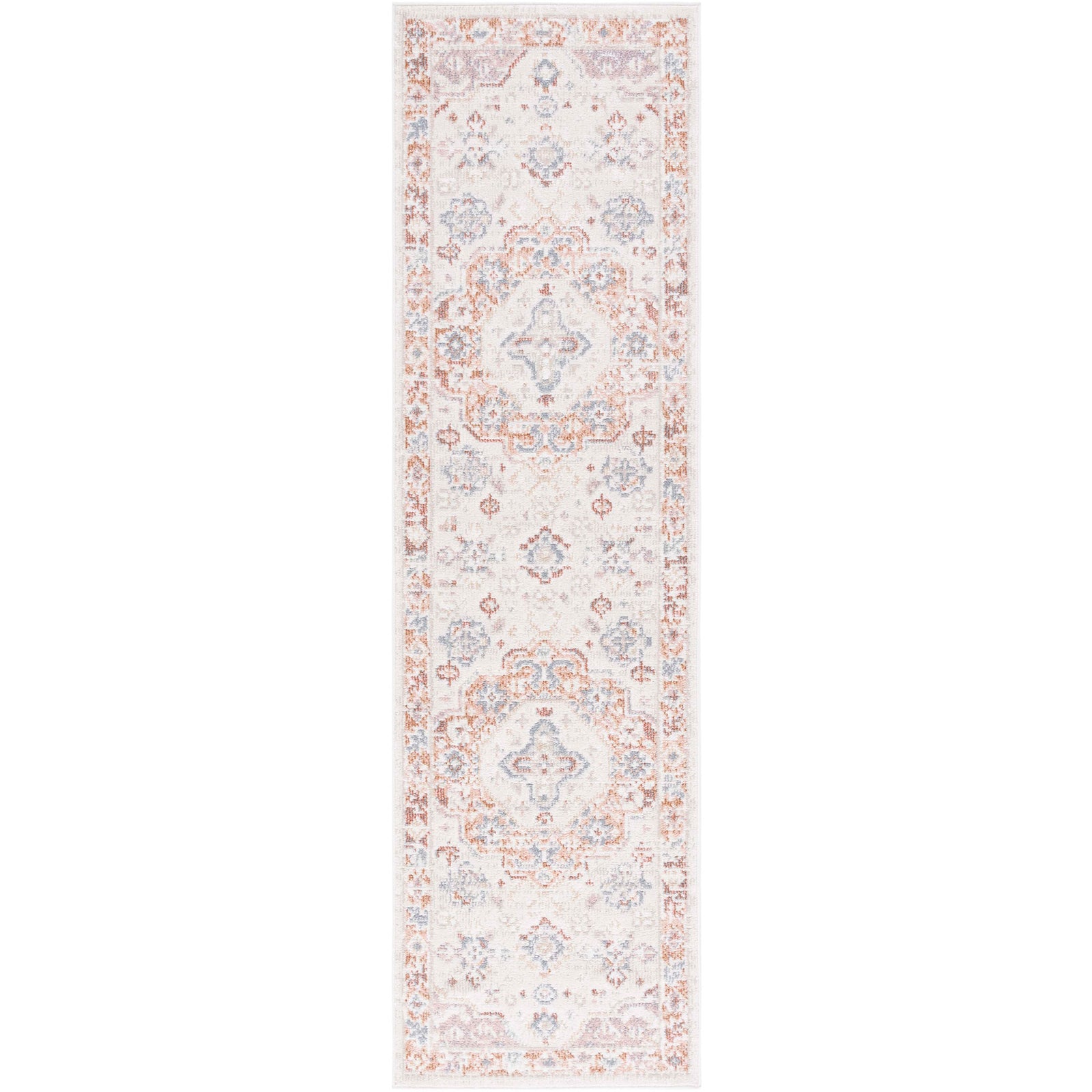 Vintage-inspired beige and rust runner with ornate medallions and a softly distressed border || BLR202B-28 || top_studio