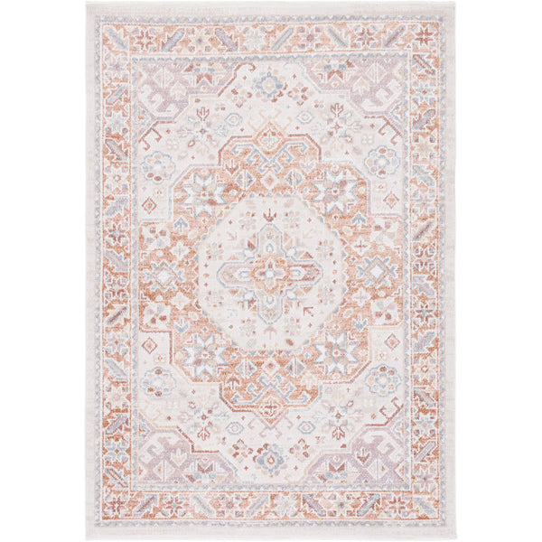Vintage-inspired medallion area rug in beige and rust with soft blue accents and intricate border. || BLR202B-5 || top_studio