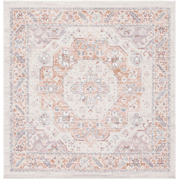 Square medallion rug in beige and rust with balanced border detailing and subtle blue notes. || BLR202B-7SQ || top_studio