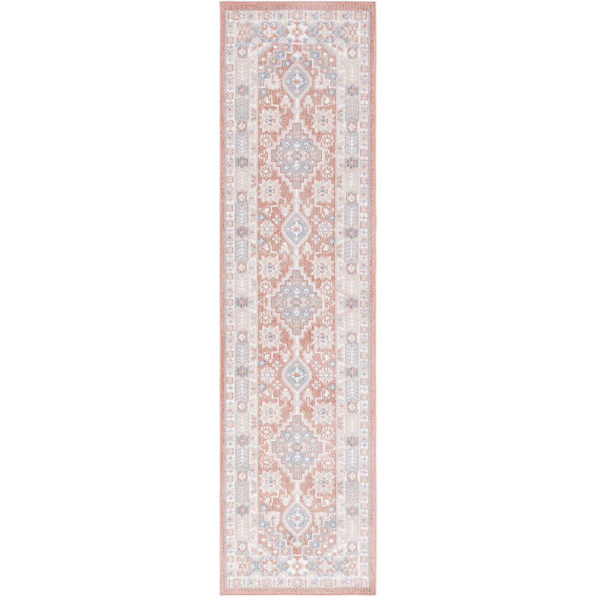 Rose and gray washable runner with an oriental pattern and low-profile pile for high-traffic spaces || BLR206U-28 || top_studio