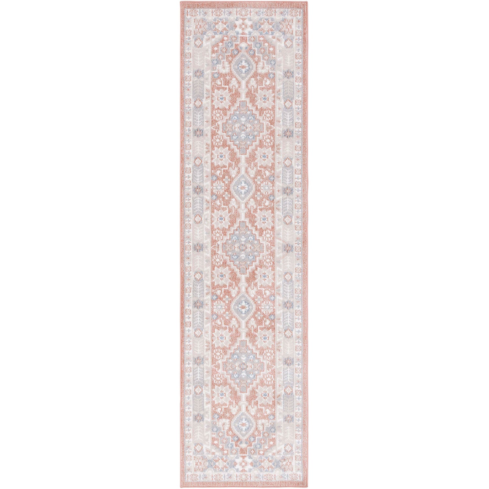 Rose and gray washable runner with an oriental pattern and low-profile pile for high-traffic spaces || BLR206U-28 || top_studio